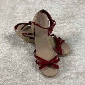 Sandler of Boston Amherst ankle strap espadrille red wedge sandal, 7.5
